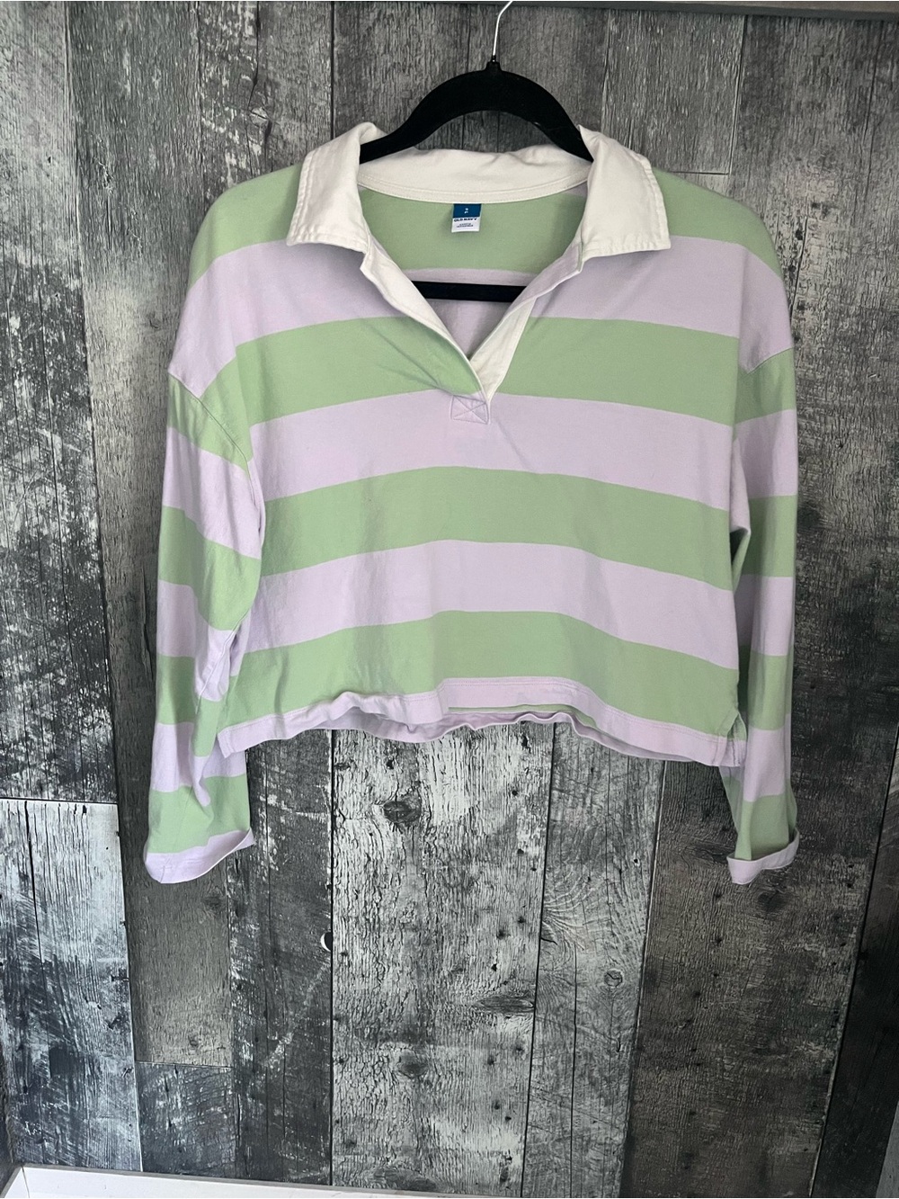 Striped Cropped Rugby Top in Light Green and Lavender size small old navy